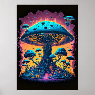 Creative Otherworldly Psychedelic Mushroom Art Poster
