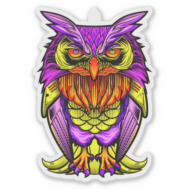 Creative Owl Illustration Sticker (Front)