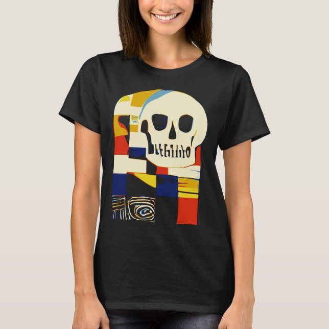 Creative Patchwork Skull Abstract Shapes Artful Gr T-Shirt (Front)
