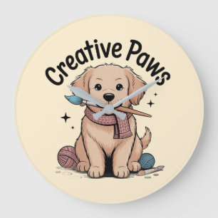 Creative Paws Dog Painting Knitting Hobbyist Decor Large Clock