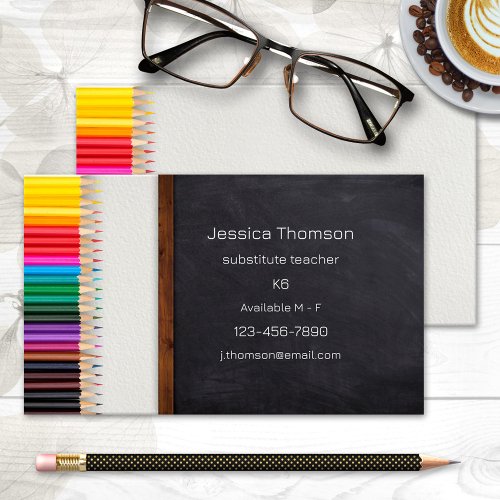 Creative Pencils Chalkboard Teacher Business Card