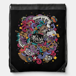 Creative Piano Keyboard & Treble Clef Music Note Drawstring Bag