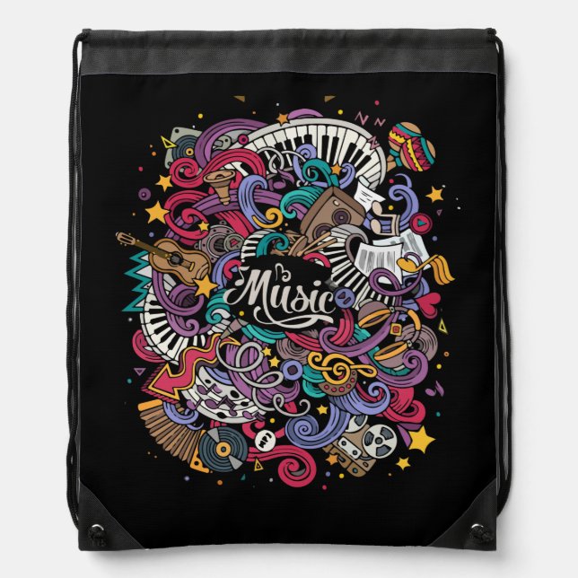 Creative Piano Keyboard & Treble Clef Music Note Drawstring Bag (Front)