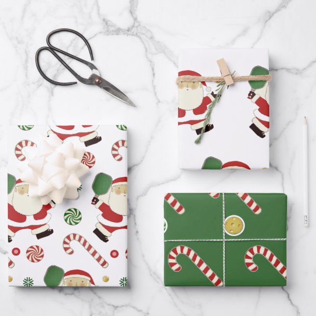 Creative Pickleball Christmas Holiday Gift Wrapping Paper Sheets (Front)