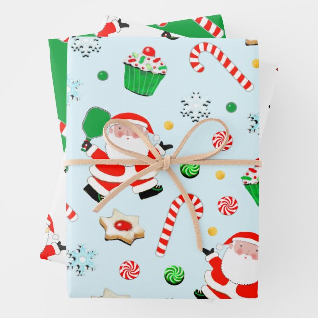 Creative Pickleball Christmas Holiday Gift Wrapping Paper Sheets (In situ)