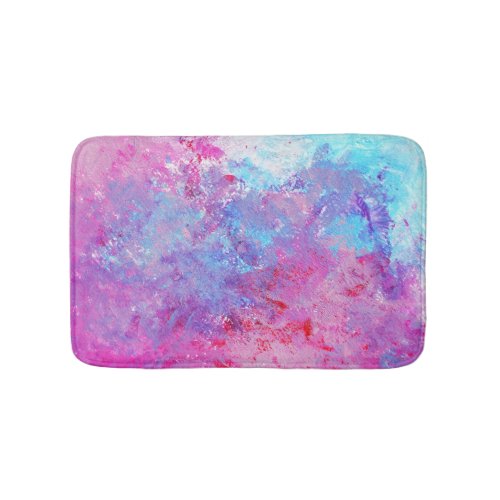 Creative pink_blue texture paint blots bath mat