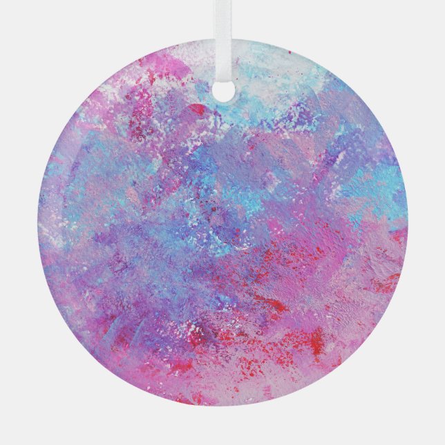 Creative pink-blue texture, paint blots. glass ornament (Front)
