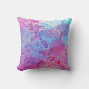Creative pink-blue texture, paint blots. throw pillow