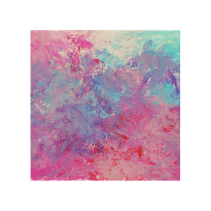 Creative pink-blue texture, paint blots. wood wall art