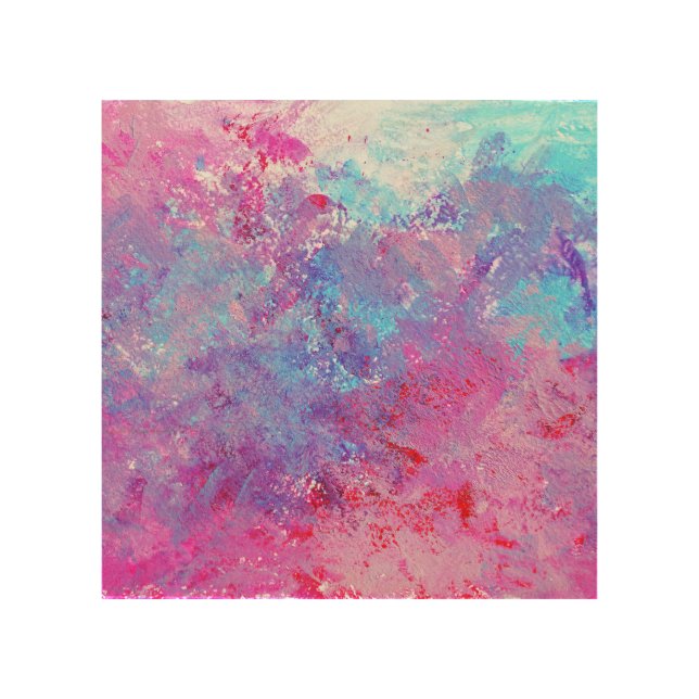Creative pink-blue texture, paint blots. wood wall art (Front)