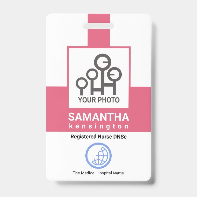 Creative Pink Column Staff Nurse Photo Template ID Badge (Front)