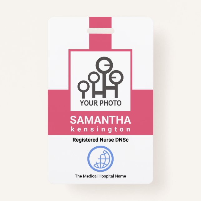 Creative Pink Column Staff Nurse Photo Template ID Badge (Front)
