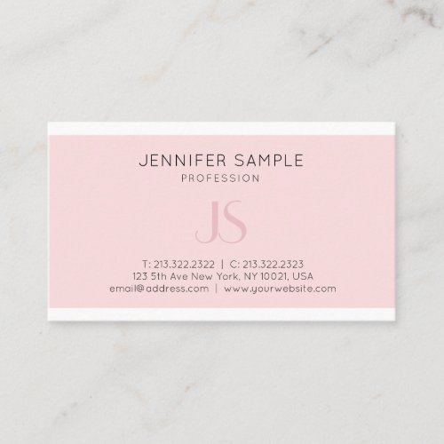 Creative Pink Monogram Sleek Plain Professional Business Card