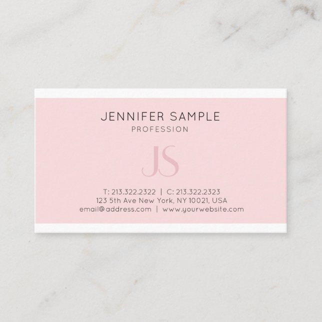 Creative Pink Monogram Sleek Plain Professional Business Card (Front)