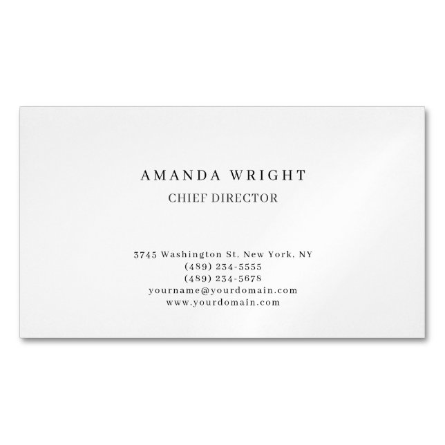 Creative Plain Simple White Attractive Stylish Business Card Magnet (Front)