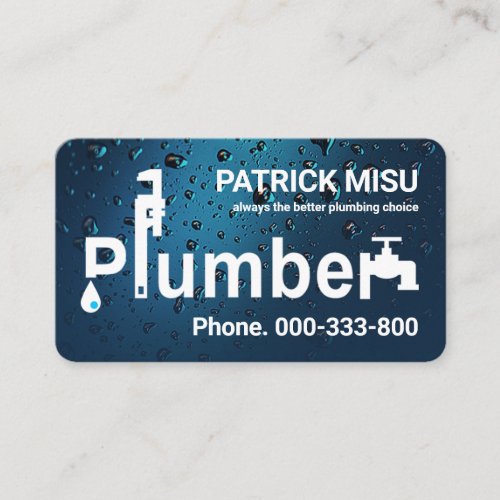 Creative Plumber Signage In Blue Waterdrops Business Card