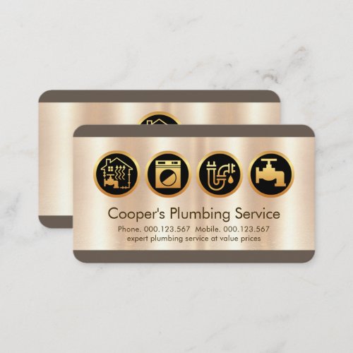 Creative Plumbing Icons On Metal Business Card