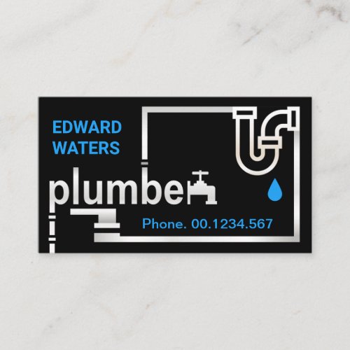Creative Plumbing Pipes Silver Plumber Signage Business Card