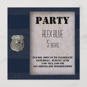 Creative Police Themed Blue 5th Birthday Invitation by johan555 at Zazzle