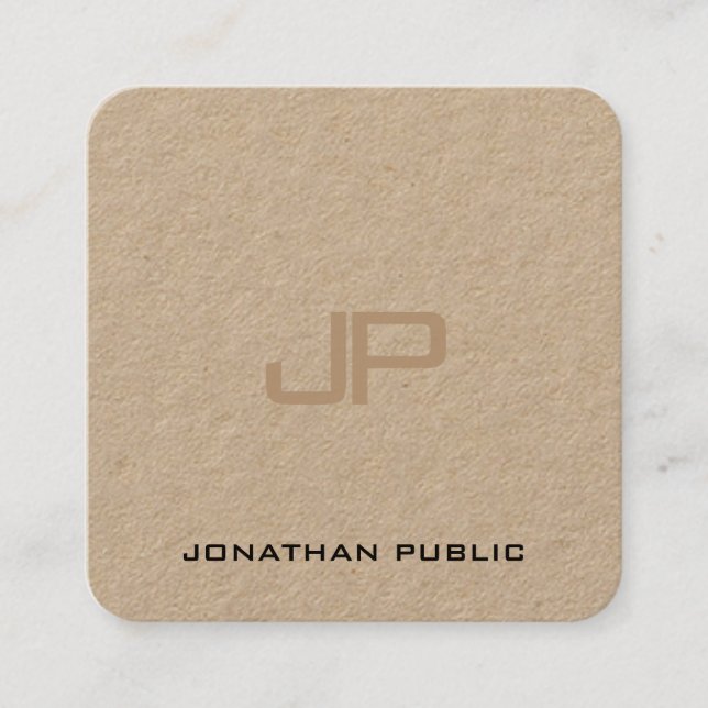 Creative Premium Real Kraft Paper Monogram Luxury Square Business Card (Front)