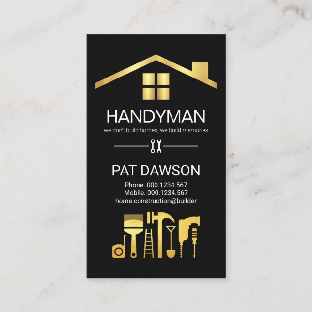 Creative Professional Gold Handyman Tools Business Card (Front)