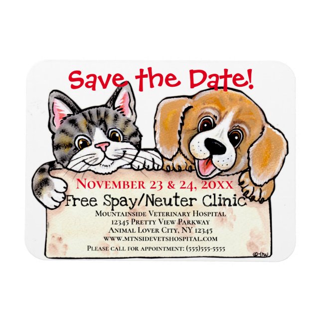 Creative Puppy Dog Cat Veterinarian Event Reminder Magnet (Horizontal)