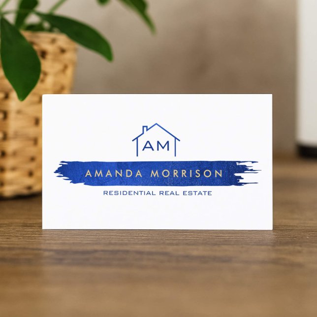 Creative Realtor Real Estate Home Paint Swash Blue Business Card (Creator Uploaded)