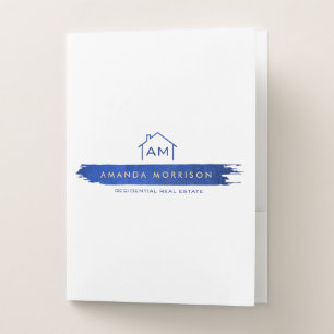 Creative Realtor Real Estate Home Paint Swash Blue Pocket Folder
