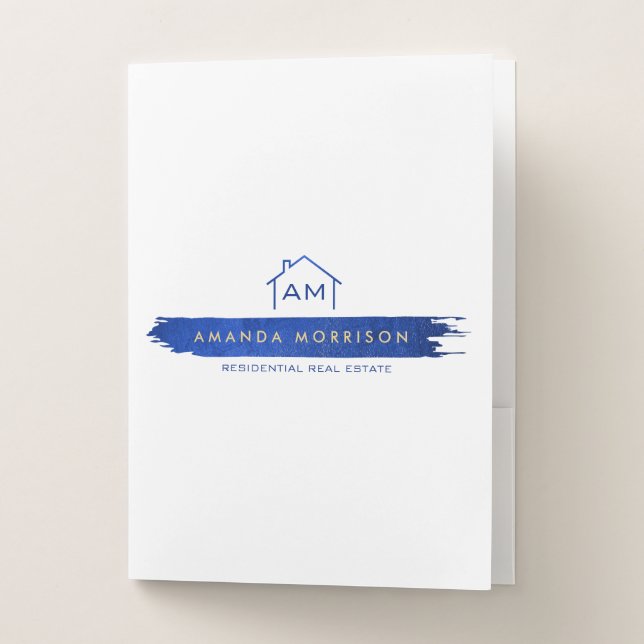 Creative Realtor Real Estate Home Paint Swash Blue Pocket Folder (Front)