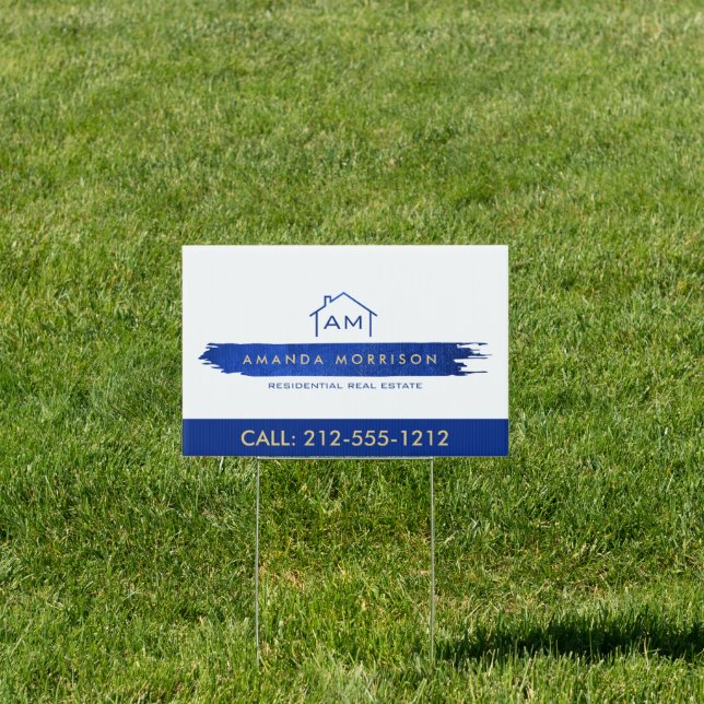Creative Realtor Real Estate Home Paint Swash Blue Sign (Insitu)