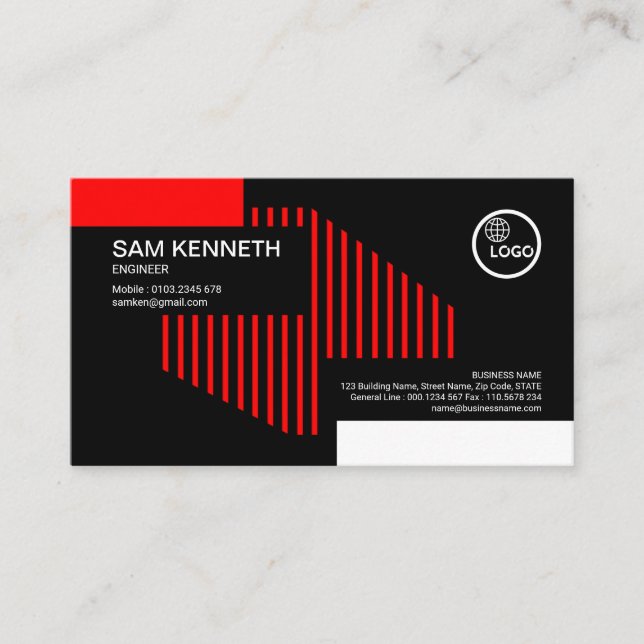 Creative Red Structural Lines Engineer Business Card (Front)
