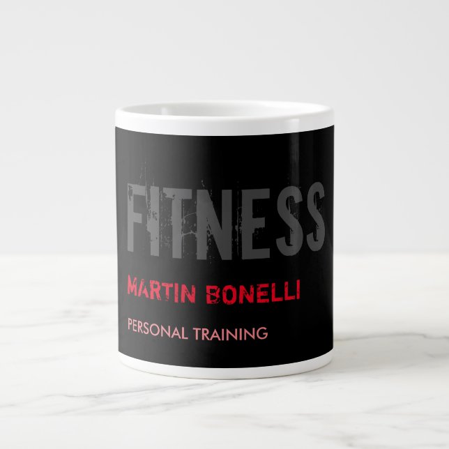 Creative Retro Black Grey Dynamic Personal Trainer Giant Coffee Mug (Front)
