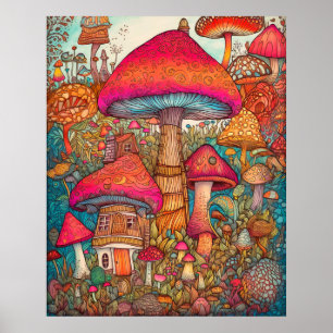Creative Retro Psychedelic Mushroom Illustration Poster