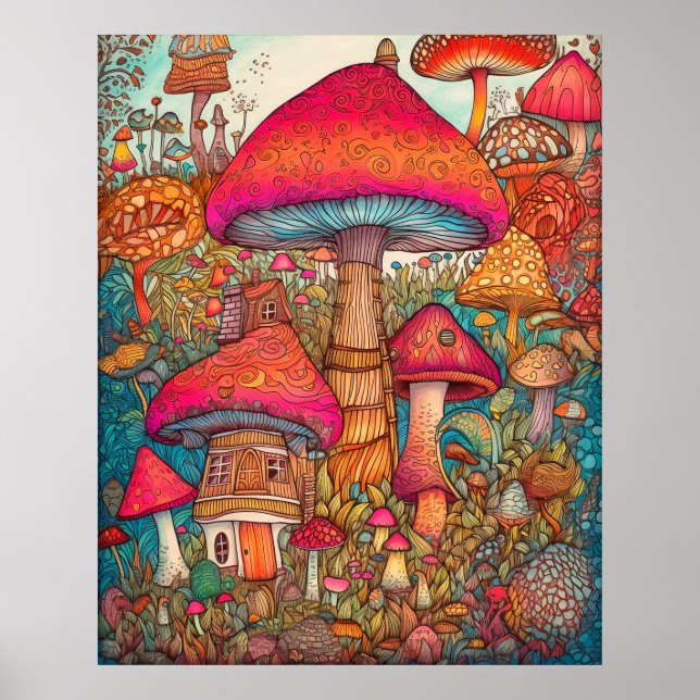 Creative Retro Psychedelic Mushroom Illustration Poster (Front)