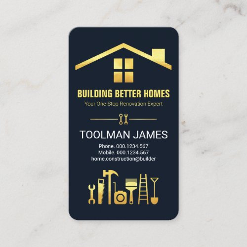 Creative Roof Gold Construction Tools Business Card