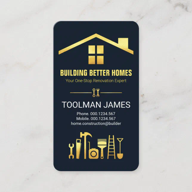 Creative Roof Gold Construction Tools Business Card Zazzle