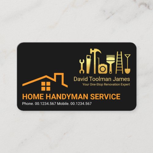 Creative Rooftop Gold Construction Tools Business Card