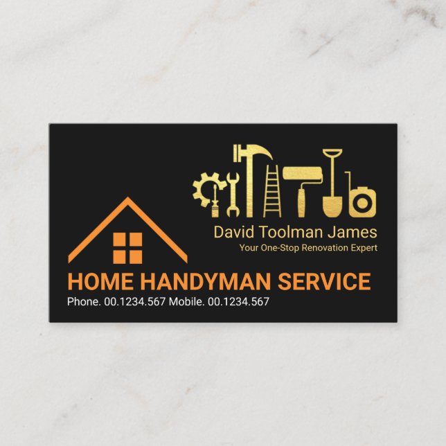 Creative Rooftop Gold Handyman Tools Business Card (Front)