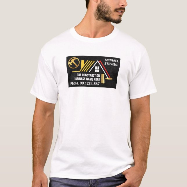 Creative Rooftop On Black Wood Handyman Builder T-Shirt (Front)