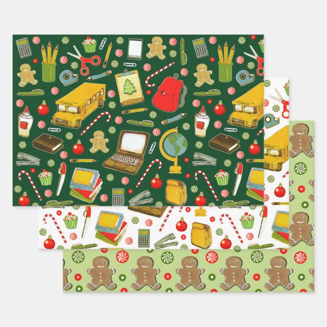 Creative School Teacher Holiday Gift Wrapping Paper Sheets (Set)