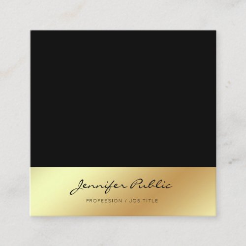 Creative Script Black Gold Trendy Fashionable Square Business Card