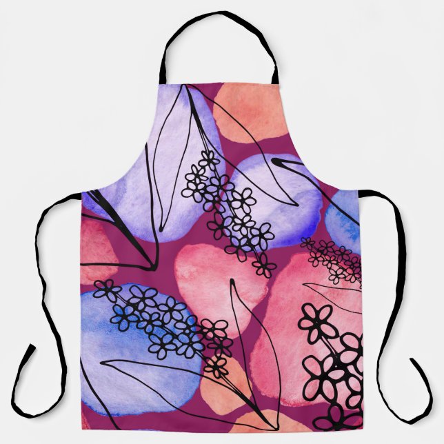 Creative seamless pattern with line art flowers an apron (Front)