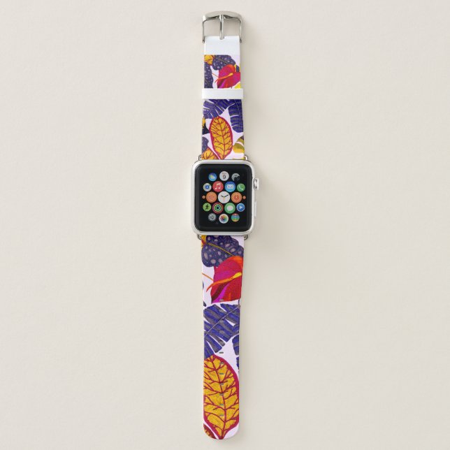 Creative seamless pattern with tropical leaves and apple watch band (Front)
