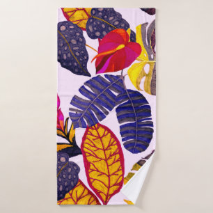 Creative seamless pattern with tropical leaves and bath towel