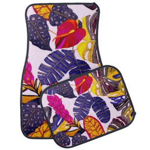 Creative seamless pattern with tropical leaves and car floor mat