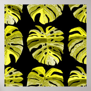Creative seamless pattern with tropical leaves and poster