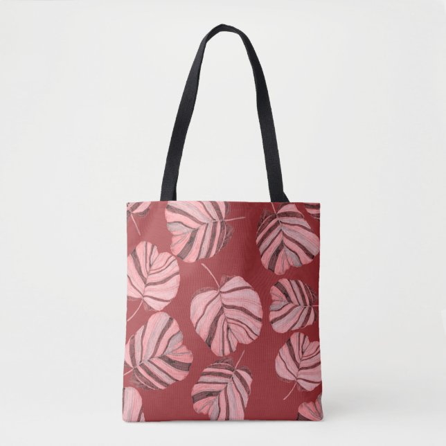 Creative seamless pattern with tropical leaves and tote bag (Front)