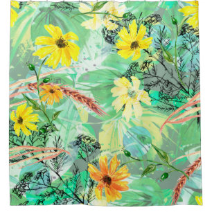 Creative seamless watercolor pattern of plants, He Shower Curtain