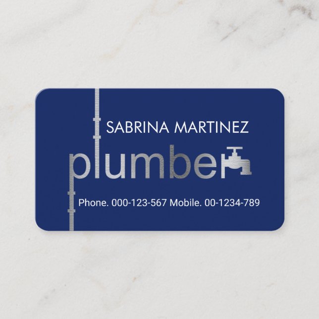 Creative Silver Plumber Pipe System Plumbing Works Business Card (Front)