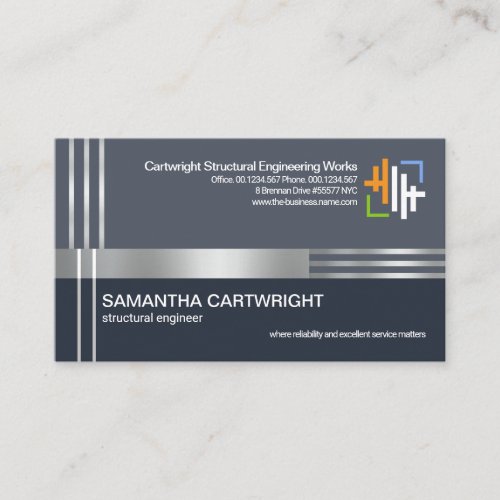 Creative Silver Re_bar Columns Engineering Business Card